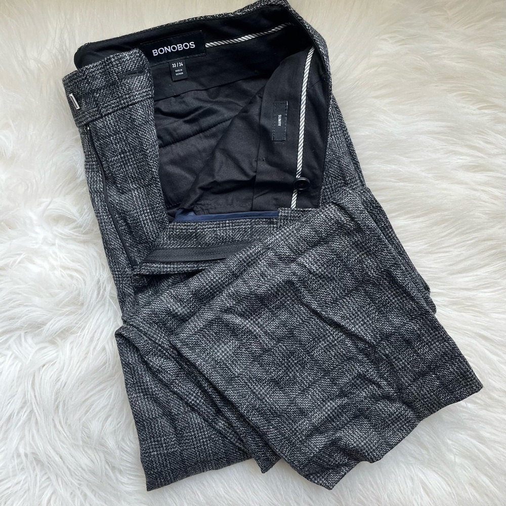 New Bonobos Men’s Dress Pants Slim 33x34 33 34 Wool Blend Gray Plaid

24187